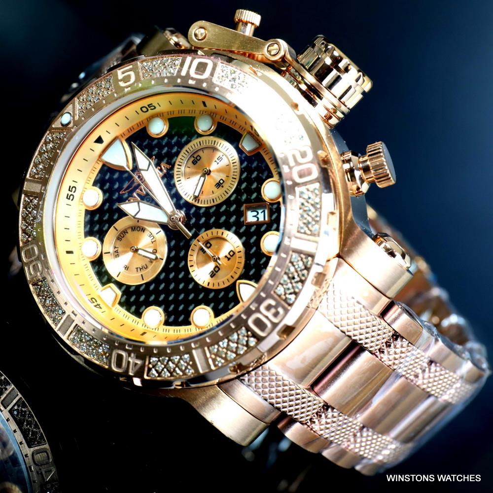 Invicta Coalition Forces .56 CTW Diamond Rose Gold Plated Chrono 52mm Watch New
