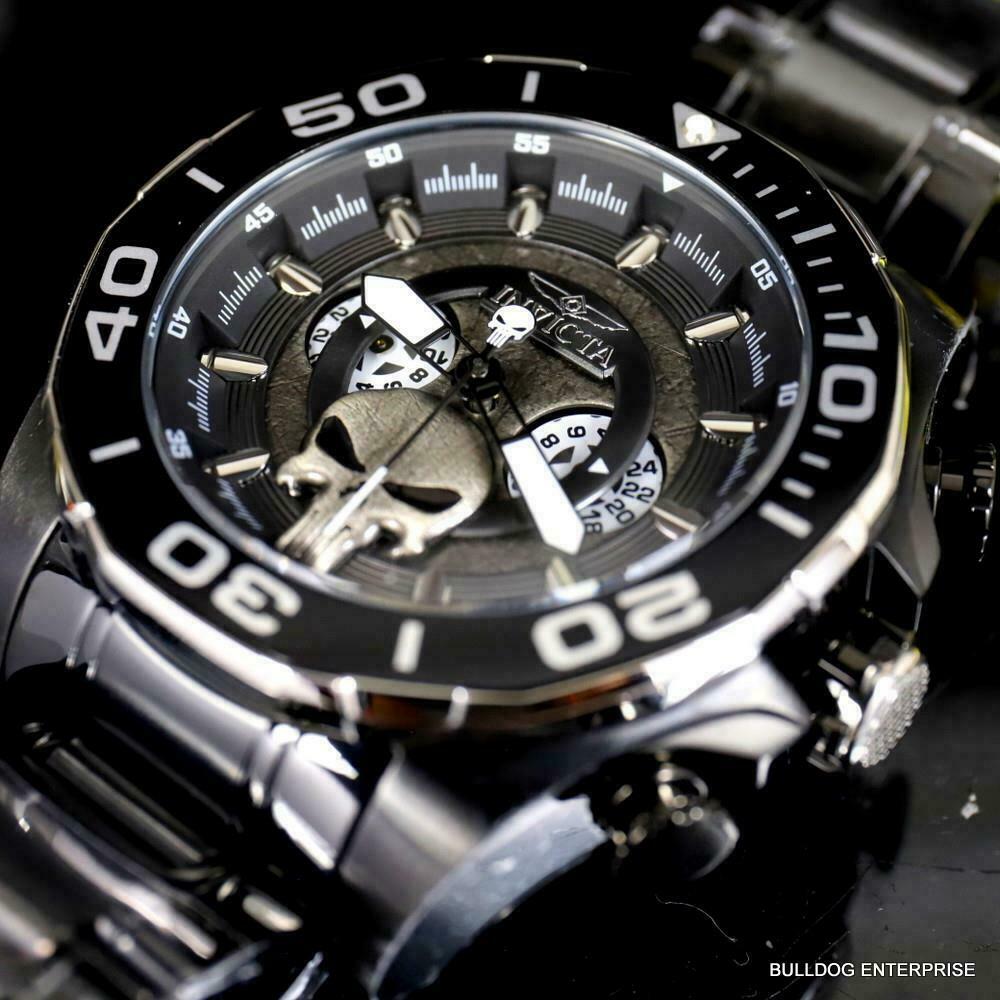 Invicta Marvel Punisher Chronograph Limited Black Stainless Steel 48mm Watch New