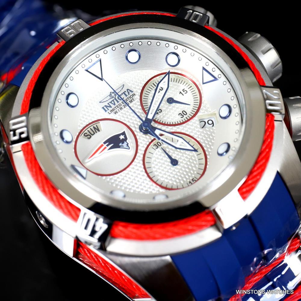 Invicta NFL Bolt Zeus New England Patriots Chronograph Swiss Blue 52mm Watch New