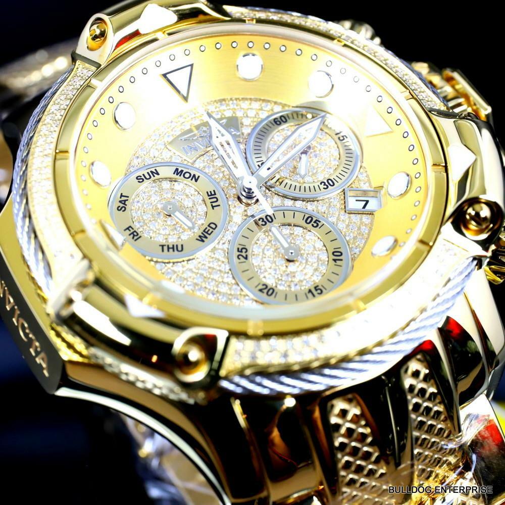 Invicta Subaqua Poseidon Bolt 1.29 CTW Diamond Swiss Gold Plated 50mm Watch New