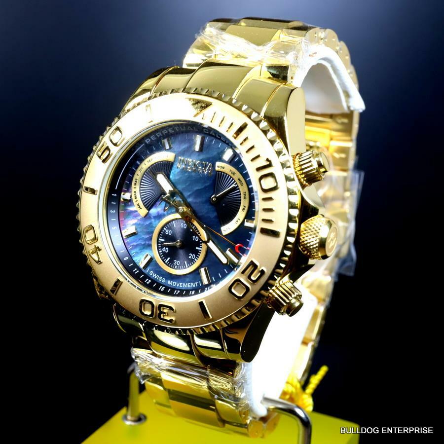 Invicta Reserve Pro Diver Swiss Mvt Black MOP Gold Plated Steel 47mm New Watch