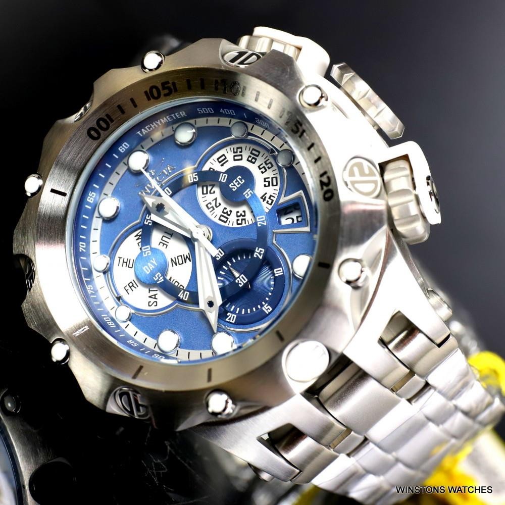 Invicta Reserve Venom Hybrid Swiss Mvt Blue Chronograph Steel Watch 52mm New