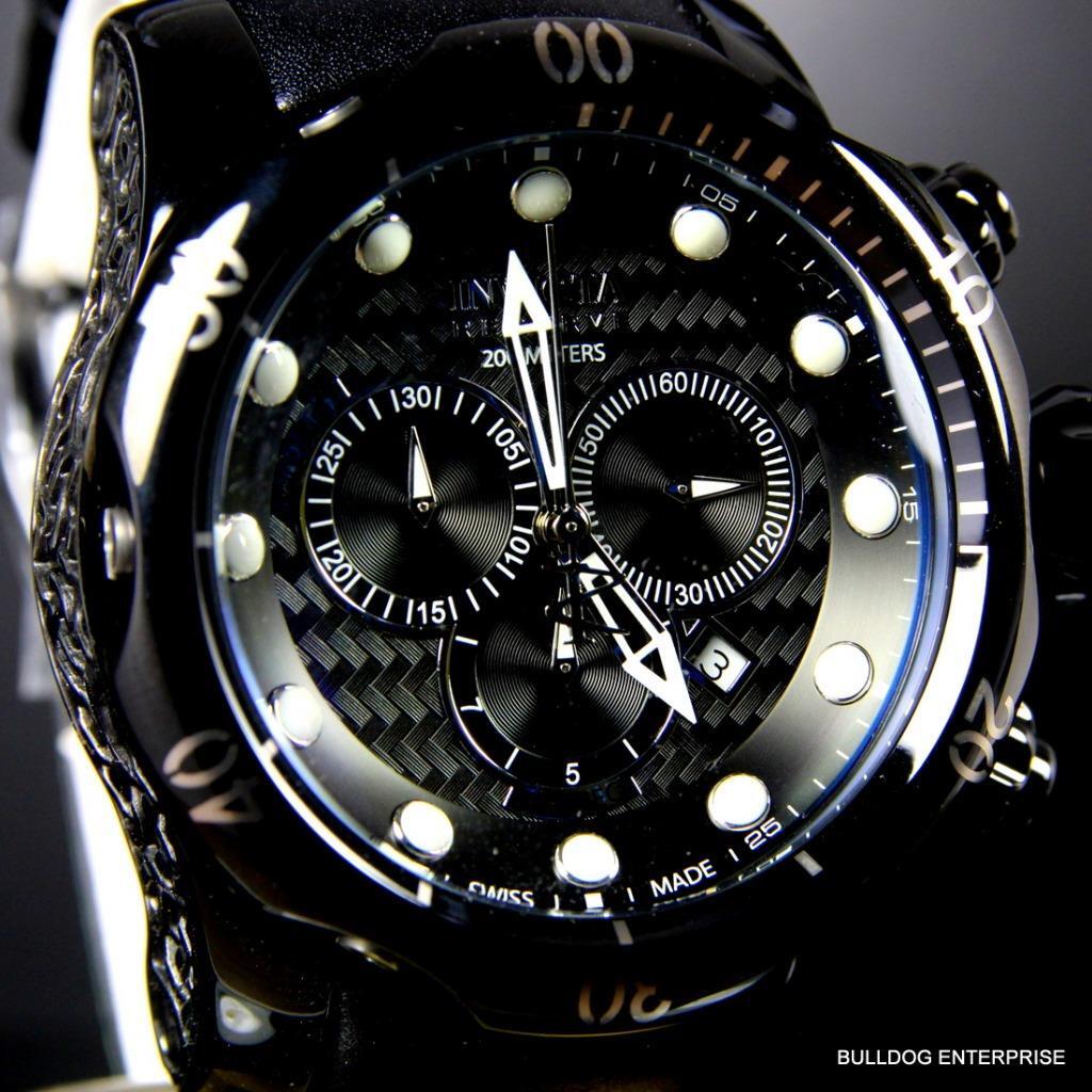 Invicta 52mm Reserve Venom Swiss Made Chronograph Black Leather Watch New