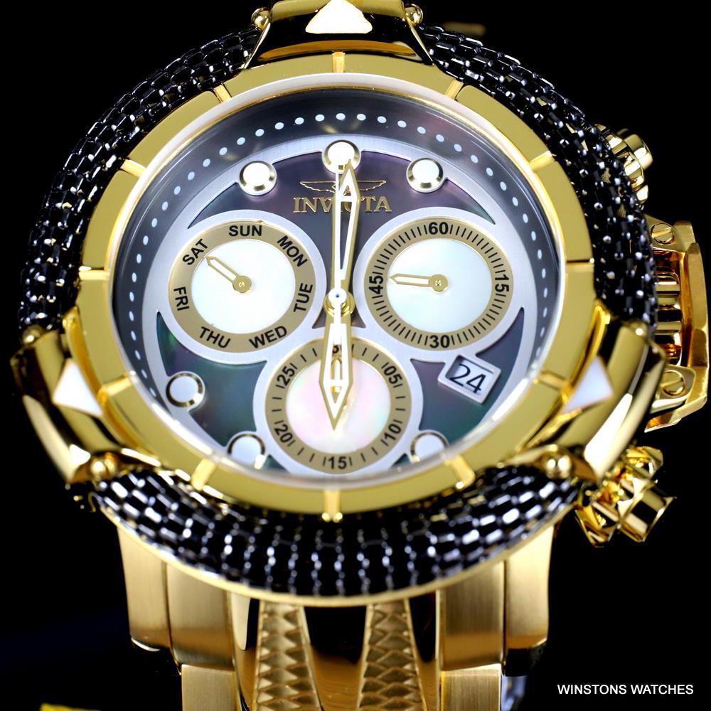 Invicta Subaqua Poseidon Bolt Hybrid Black MOP Gold Plated Swiss 55mm Watch New