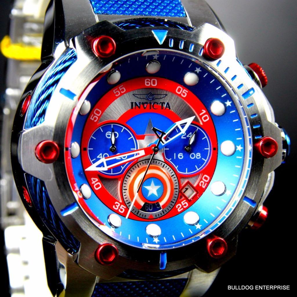 Invicta Marvel Captain America Bolt 51mm Steel Limited Ed Chronograph Watch New