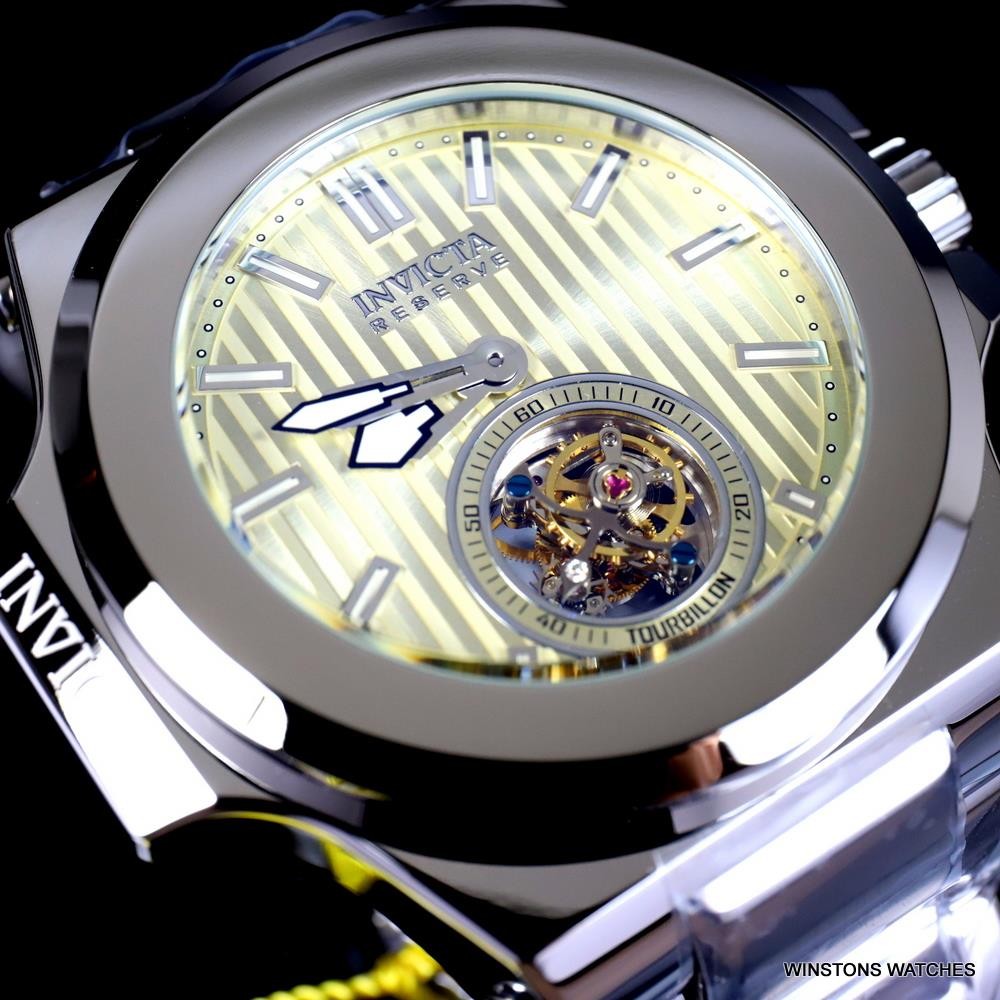 Invicta Reserve Akula Prestige Tourbillon 58mm Champagne Silver Steel Watch New