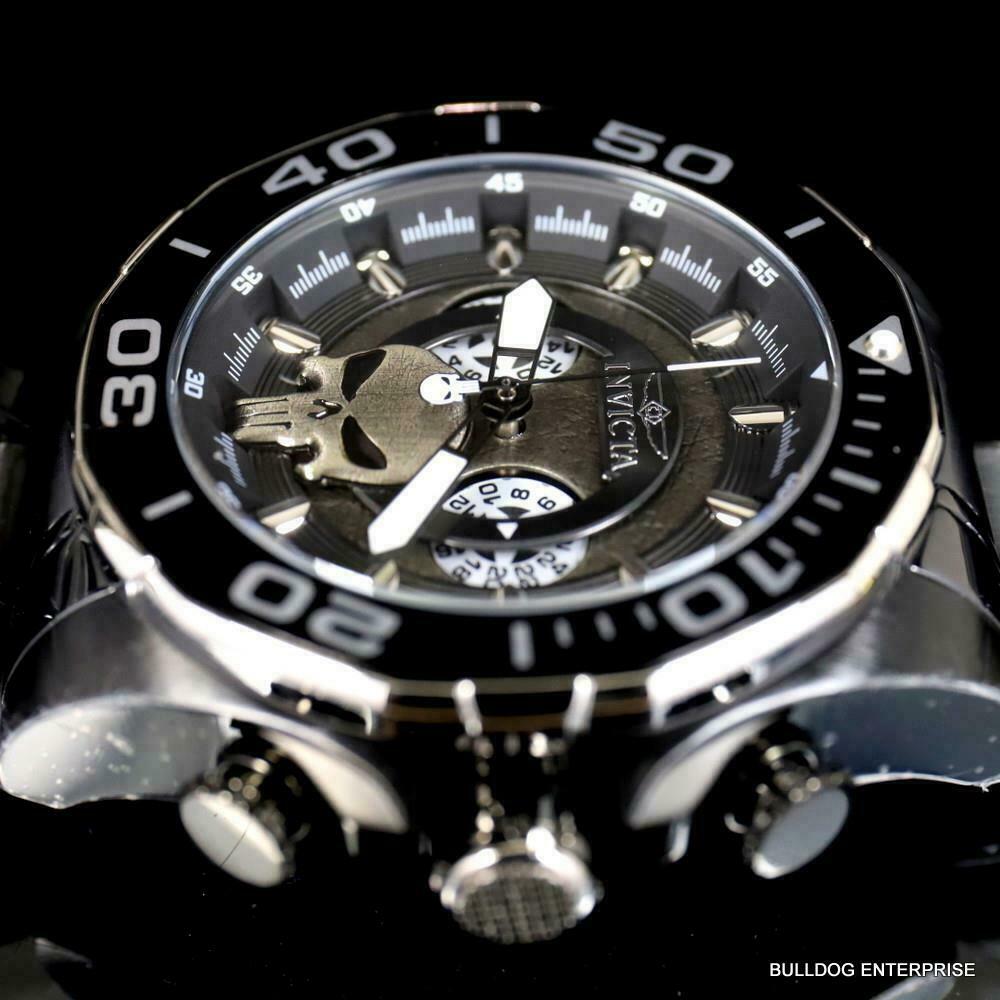 Invicta Marvel Punisher Chronograph Limited Black Stainless Steel 48mm Watch New