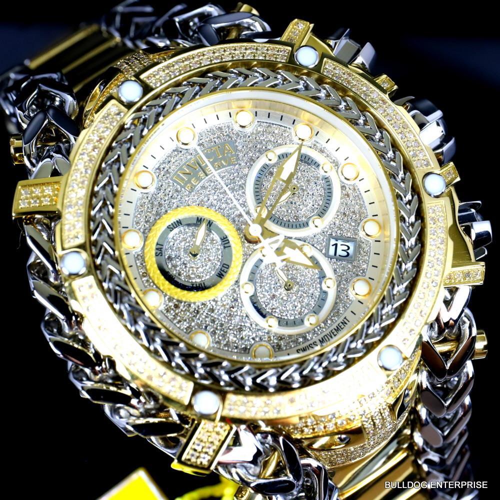 Invicta Reserve Gladiator 2.92CTW Diamond 2 Tone Gold Plate Swiss 61mm Watch New