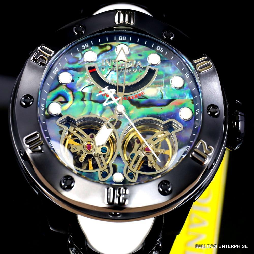 Invicta Reserve Kraken Abalone Double Open Heart Automatic Black Steel Watch New