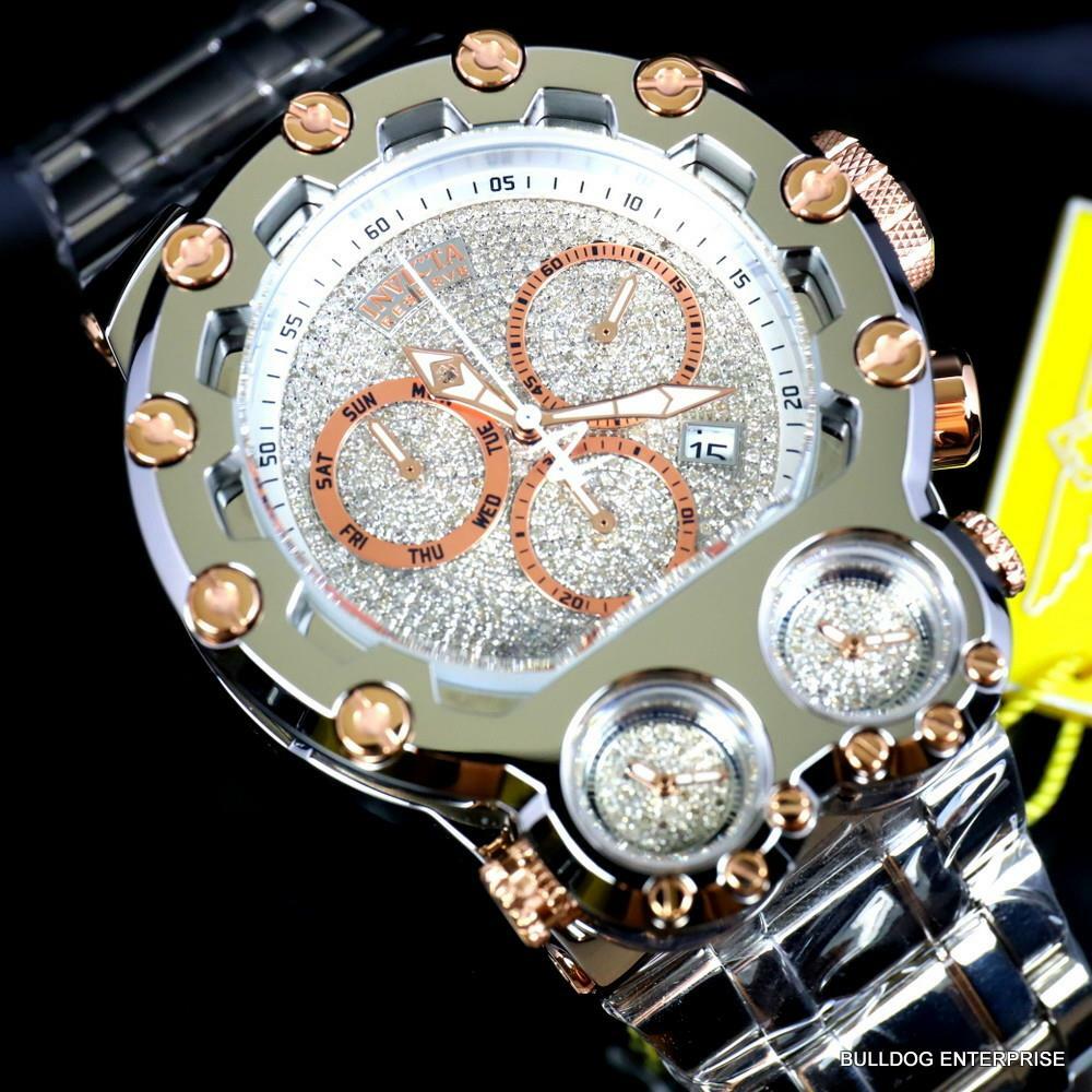 Invicta Bolt Magnum Tria 2.5 CTW Diamond Rose Gold Two Tone Swiss 52mm Watch New