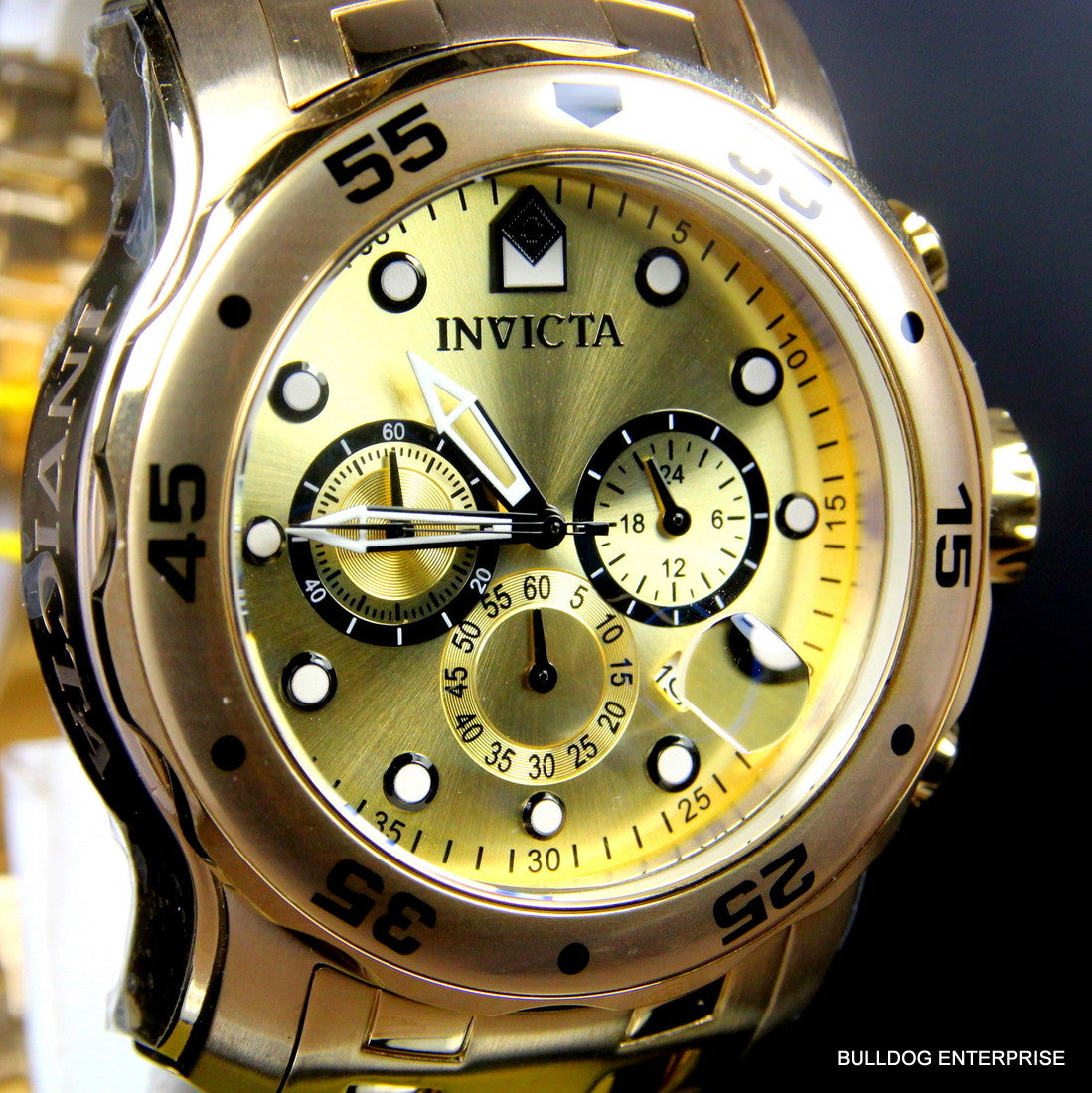 Men's Invicta Pro Diver Scuba 18kt Gold Plated Steel Chronograph 48mm Watch New