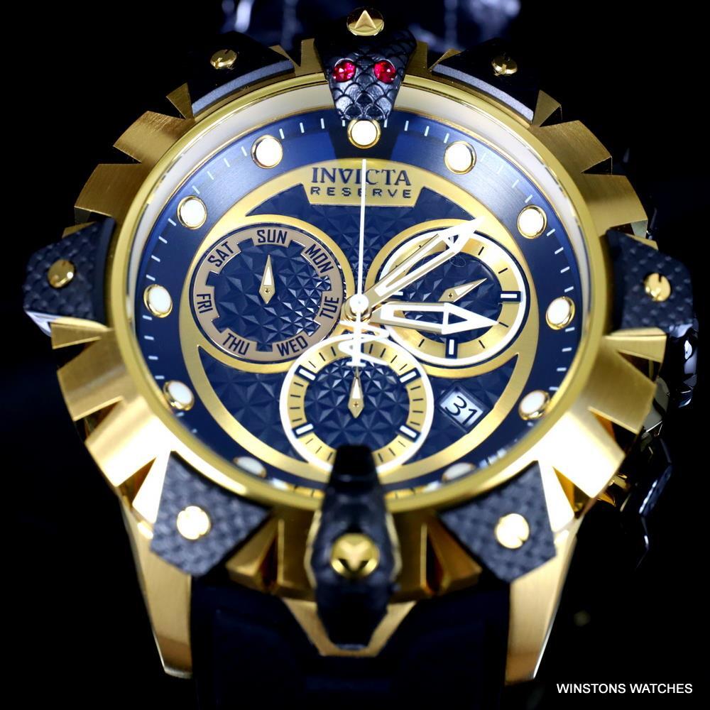 Invicta Reserve Venom Viper Swiss Mvt Chrono Gold Plated 52mm Black Watch New