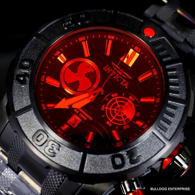 Invicta Coalition Forces Sonar Radar Black Stainless Steel Red 58mm Chrono New