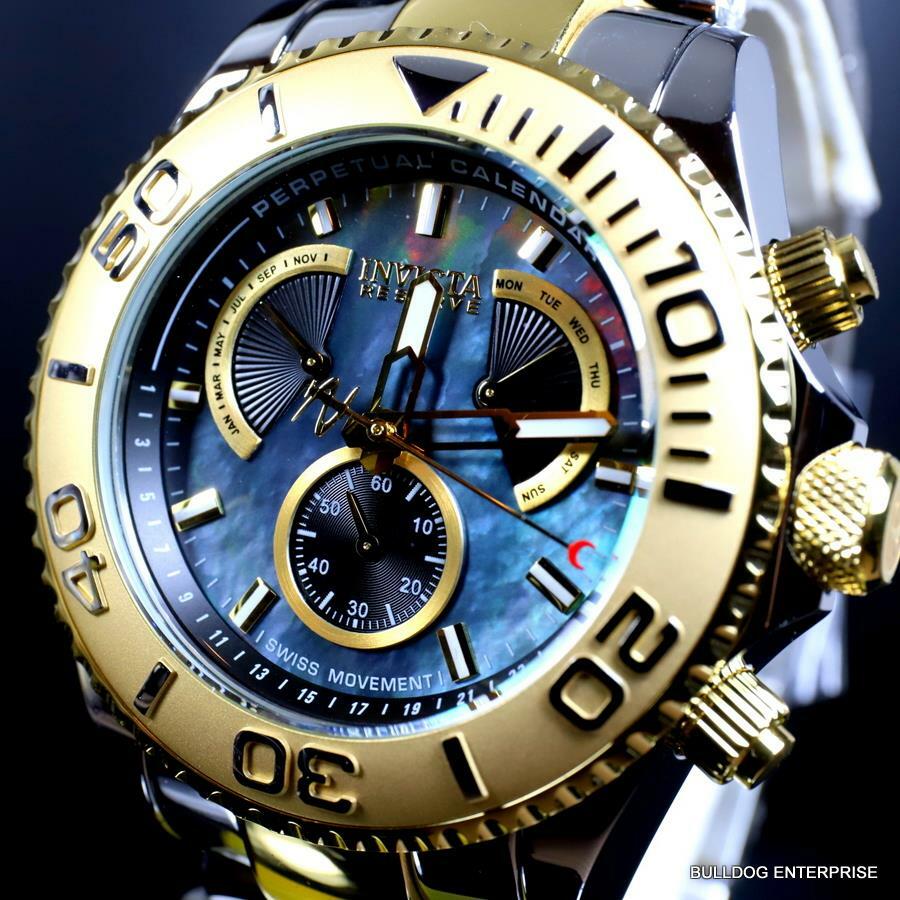 Invicta Reserve Pro Diver Swiss Mvt Black MOP Two Tone Steel 47mm New Watch