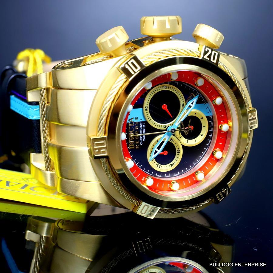 Invicta Reserve Bolt Zeus S1 Racer Leather 52mm Swiss Mvt Gold Plated Watch New