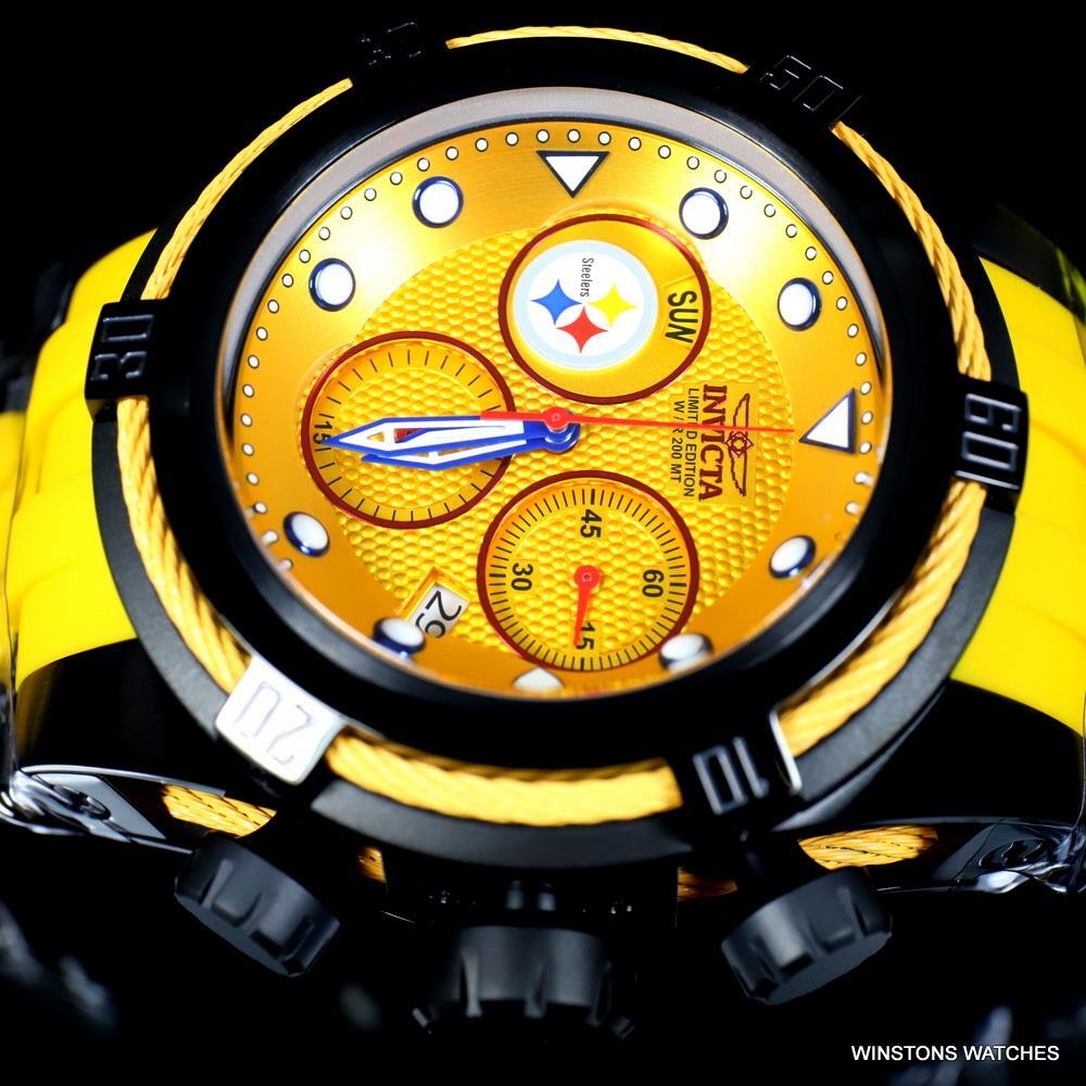 Invicta NFL Bolt Zeus Pittsburgh Steelers Chrono Swiss Yellow 52mm Watch New