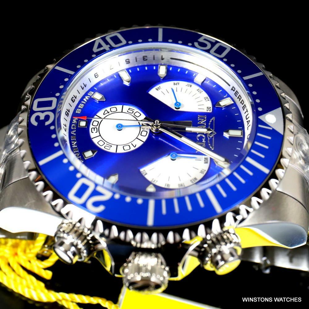 Invicta Grand Diver Master Calendar Stainless Steel Blue 47mm Watch New