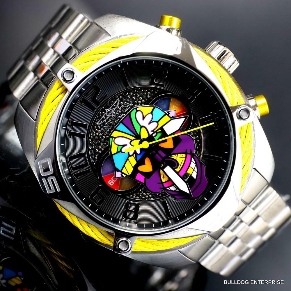 Invicta Britto Bolt Skull Silver Tone Stainless Steel Chronograph 47mm Watch New