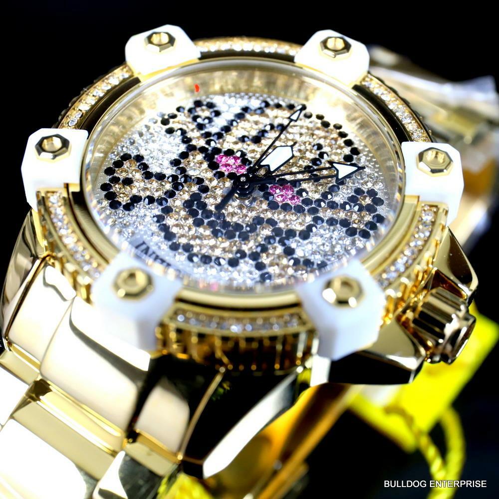 Womens Invicta Octane Skull Sparkling Crystals Gold Plated Steel 38mm Watch New