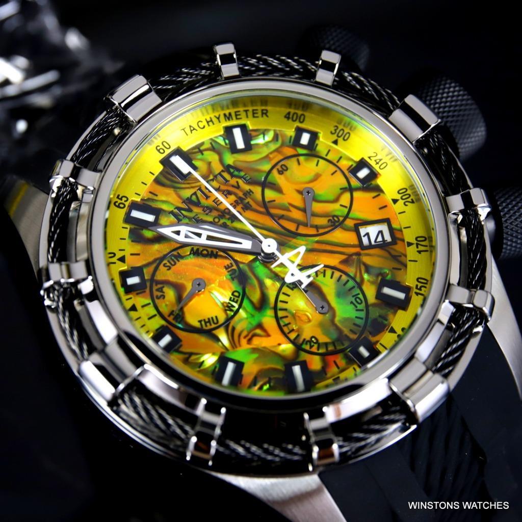 Invicta Reserve Bolt Sport Yellow Abalone Rose Gold Cable 50mm Watch Rubber New