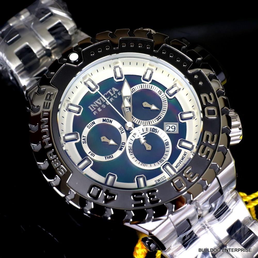 Invicta Reserve Sea Hunter Gen III Swiss Silver Tone Black Steel 58mm Watch New