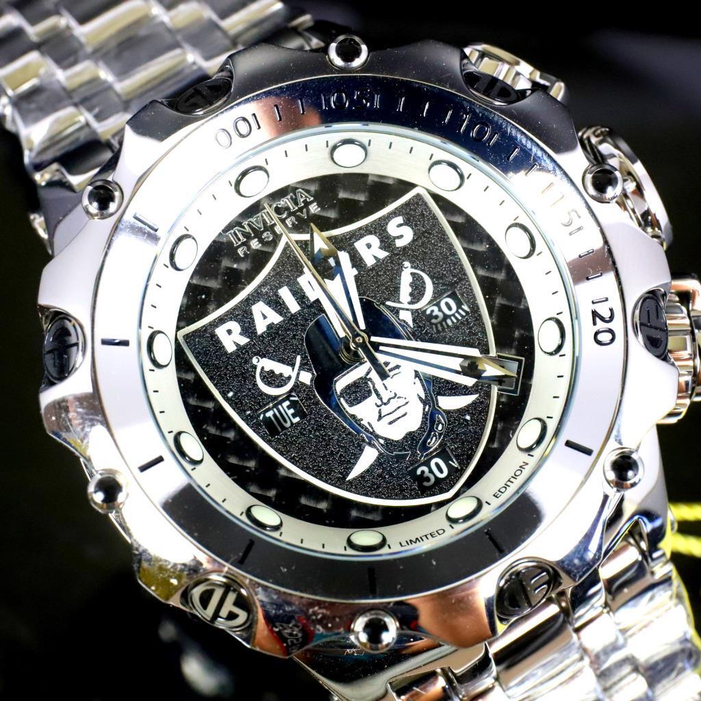 Invicta NFL Reserve Venom Hybrid Fusion Las Vegas Raiders Steel Swiss Watch New