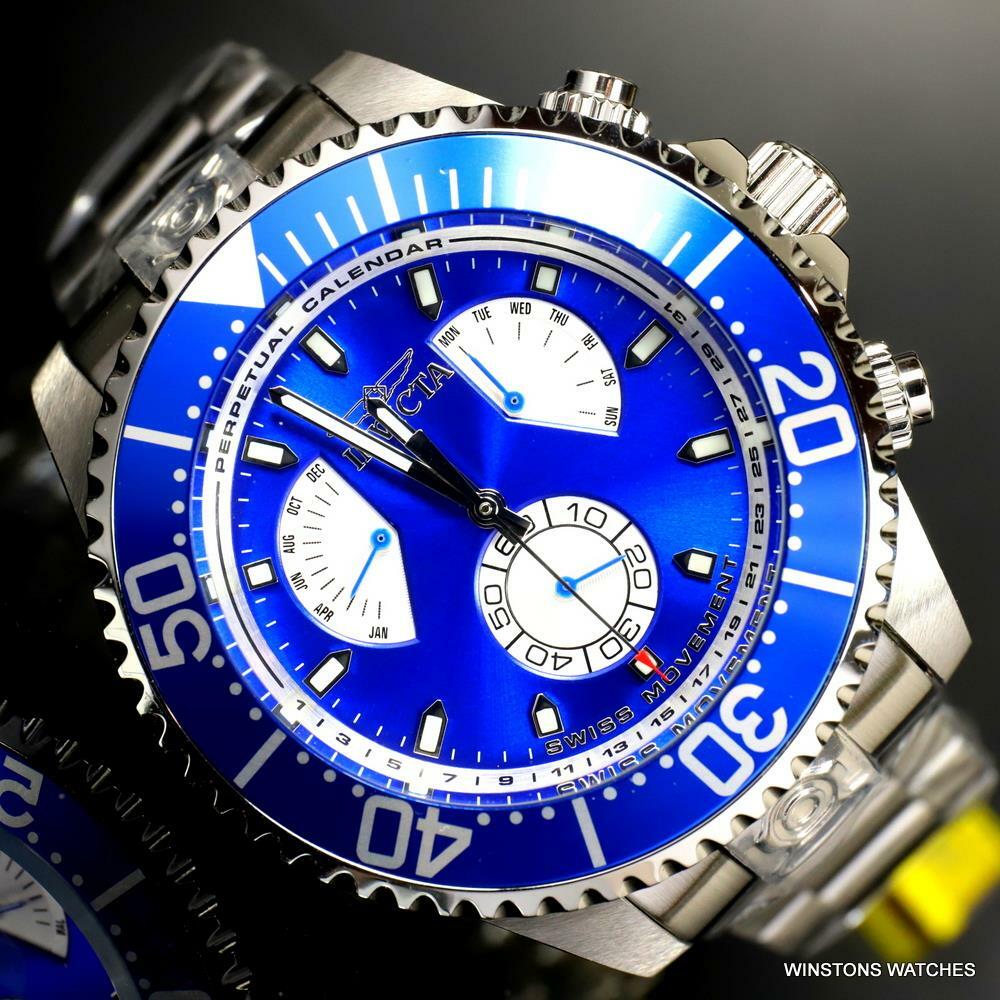 Invicta Grand Diver Master Calendar Stainless Steel Blue 47mm Watch New