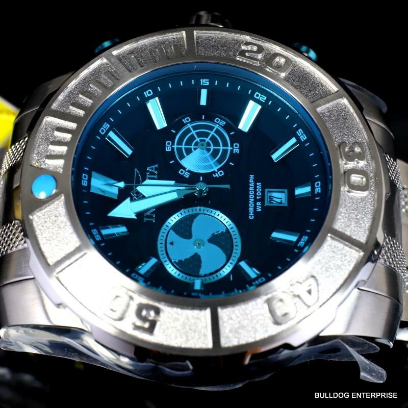 Invicta Coalition Forces Sonar Radar Stainless Steel Blue 58mm Chronograph New