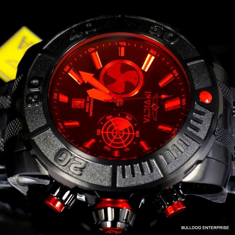 Invicta Coalition Forces Sonar Radar Black Stainless Steel Red 58mm Chrono New