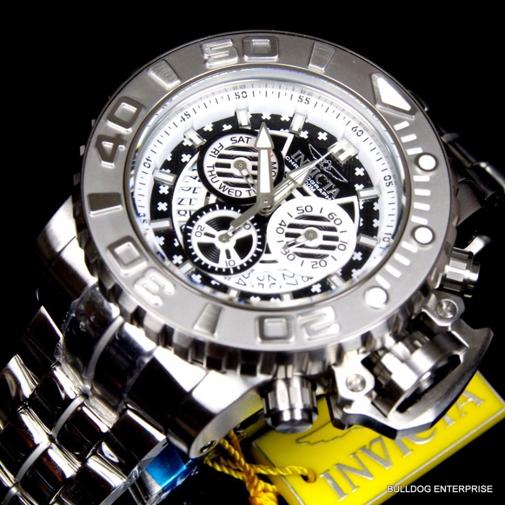 Invicta Sea Hunter III Black 70mm Swiss Movement Steel Chronograph Watch New