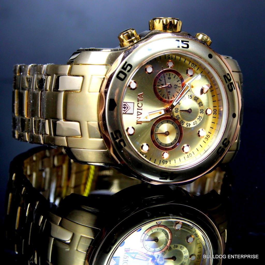 Men's Invicta Pro Diver Scuba 18kt Gold Plated Rose Tone Subdials 48mm Watch New