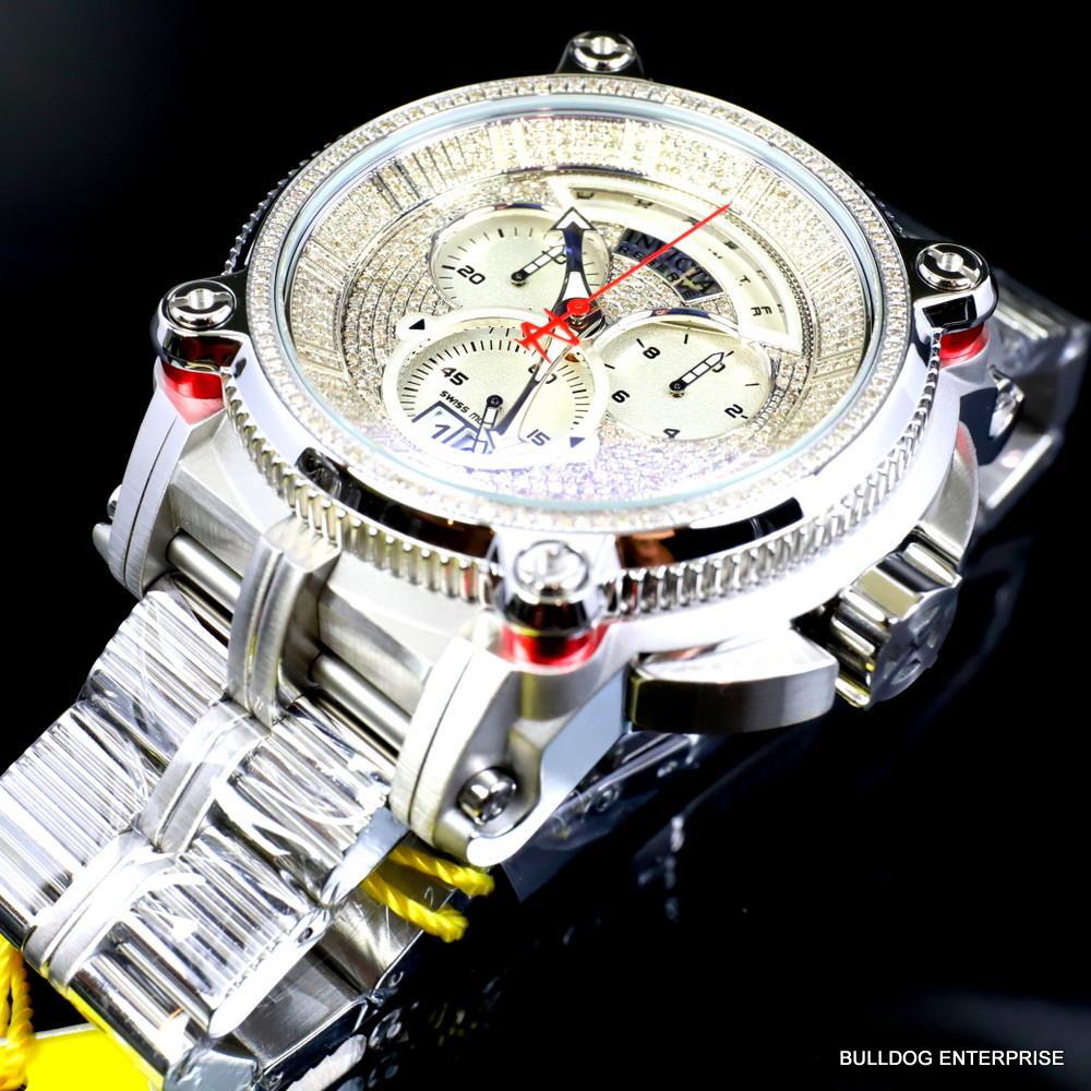 Invicta Reserve Sea Hunter Warrior 2.25 CTW Diamond 56mm Swiss Steel Watch New