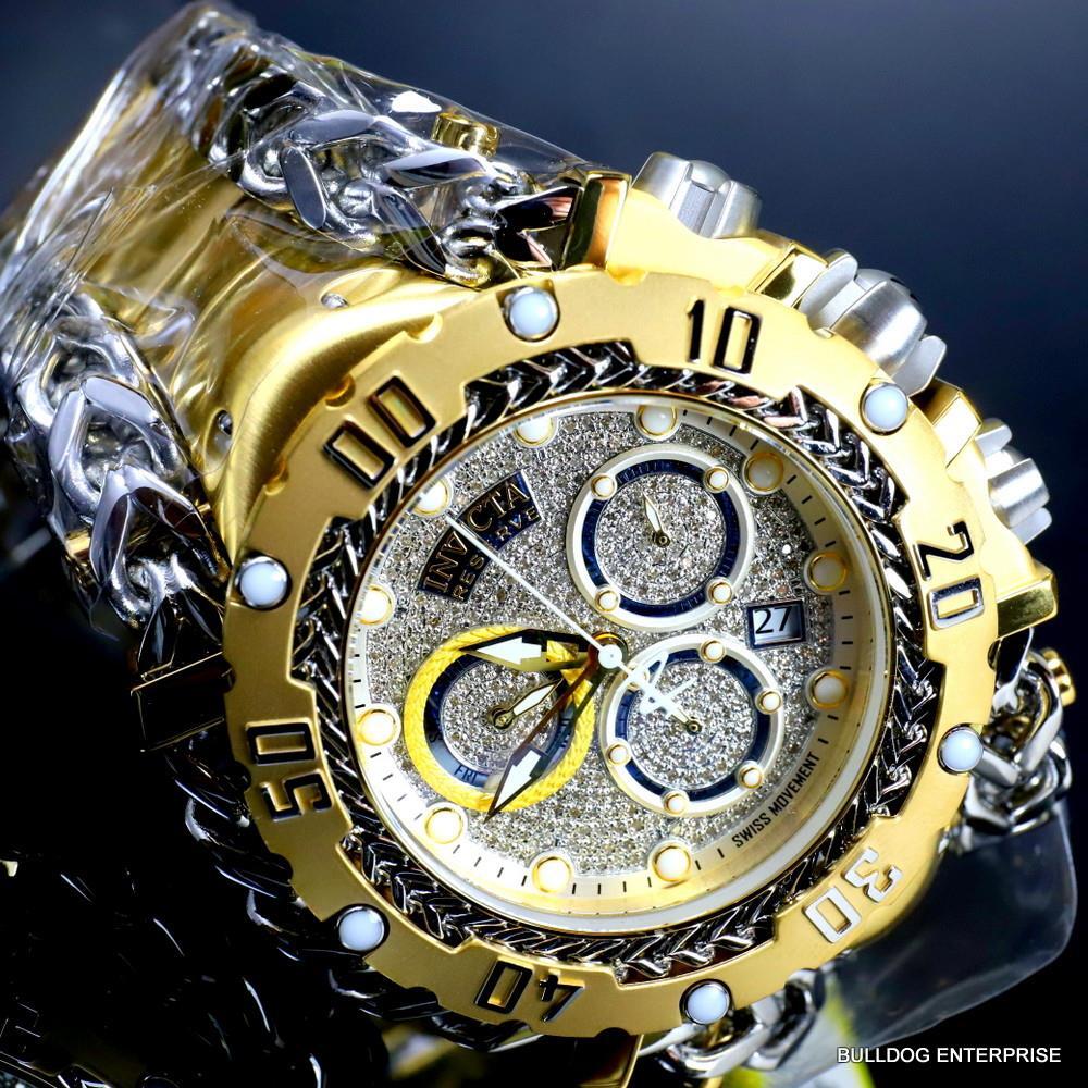 Invicta Reserve Gladiator 1.17CTW Diamond Gold Plated Steel Swiss 61mm Watch New