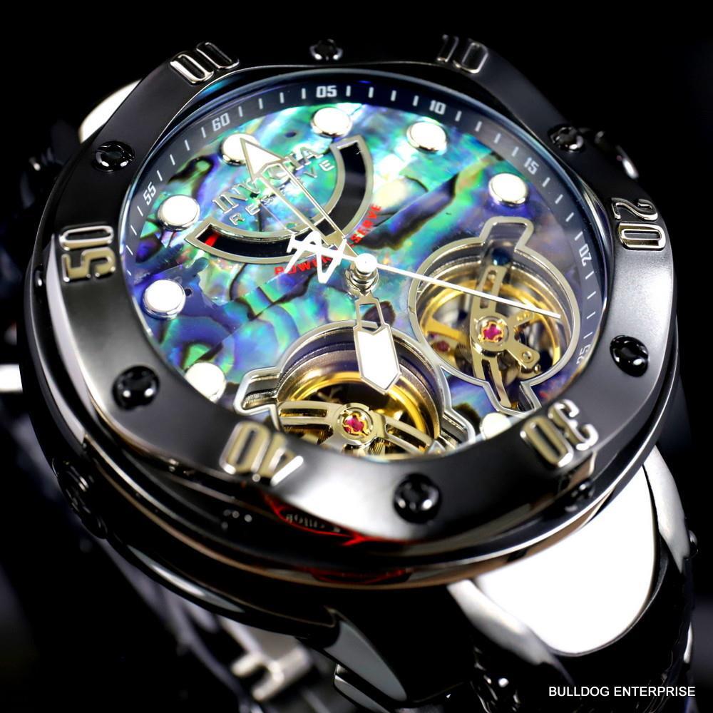 Invicta Reserve Kraken Abalone Double Open Heart Automatic Black Steel Watch New