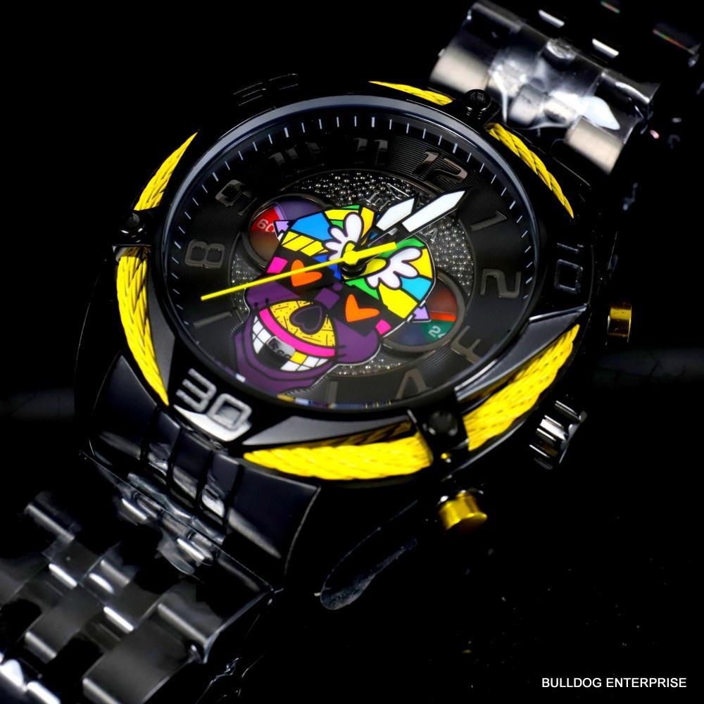 Invicta Romero Britto Modern Art Skull 47mm Black Stainless Steel Watch New