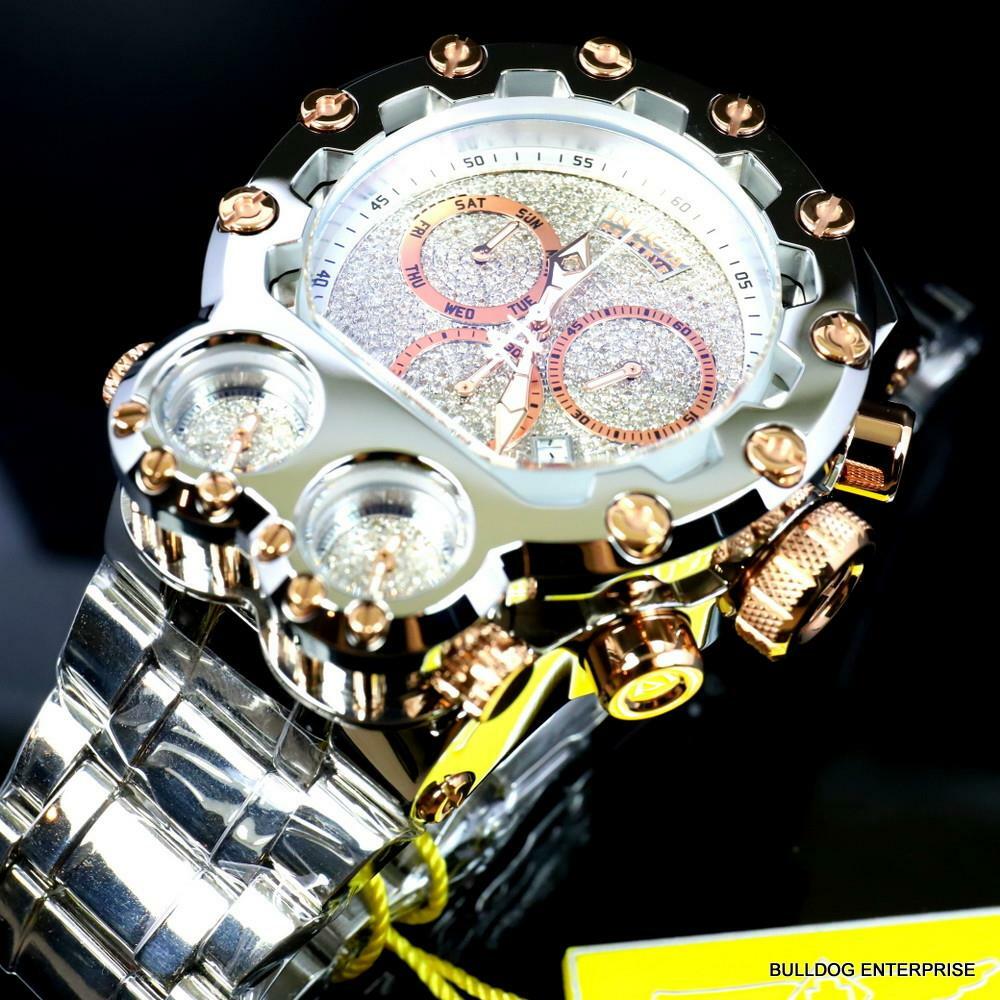 Invicta Bolt Magnum Tria 2.5 CTW Diamond Rose Gold Two Tone Swiss 52mm Watch New