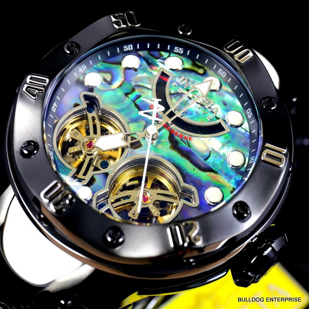 Invicta Reserve Kraken Abalone Double Open Heart Automatic Black Steel Watch New