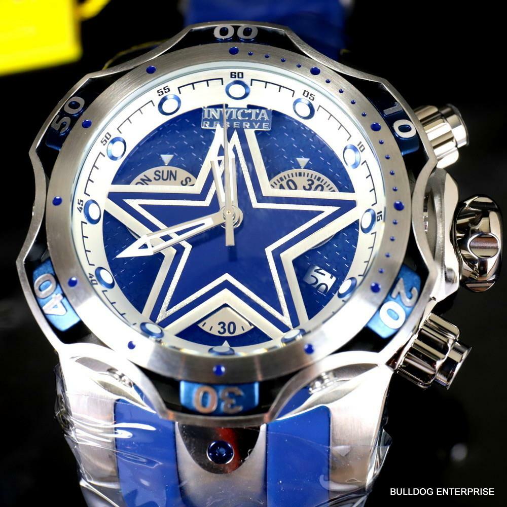 Invicta NFL Dallas Cowboys Venom Gen III 52mm Blue Swiss Chronograph Watch New