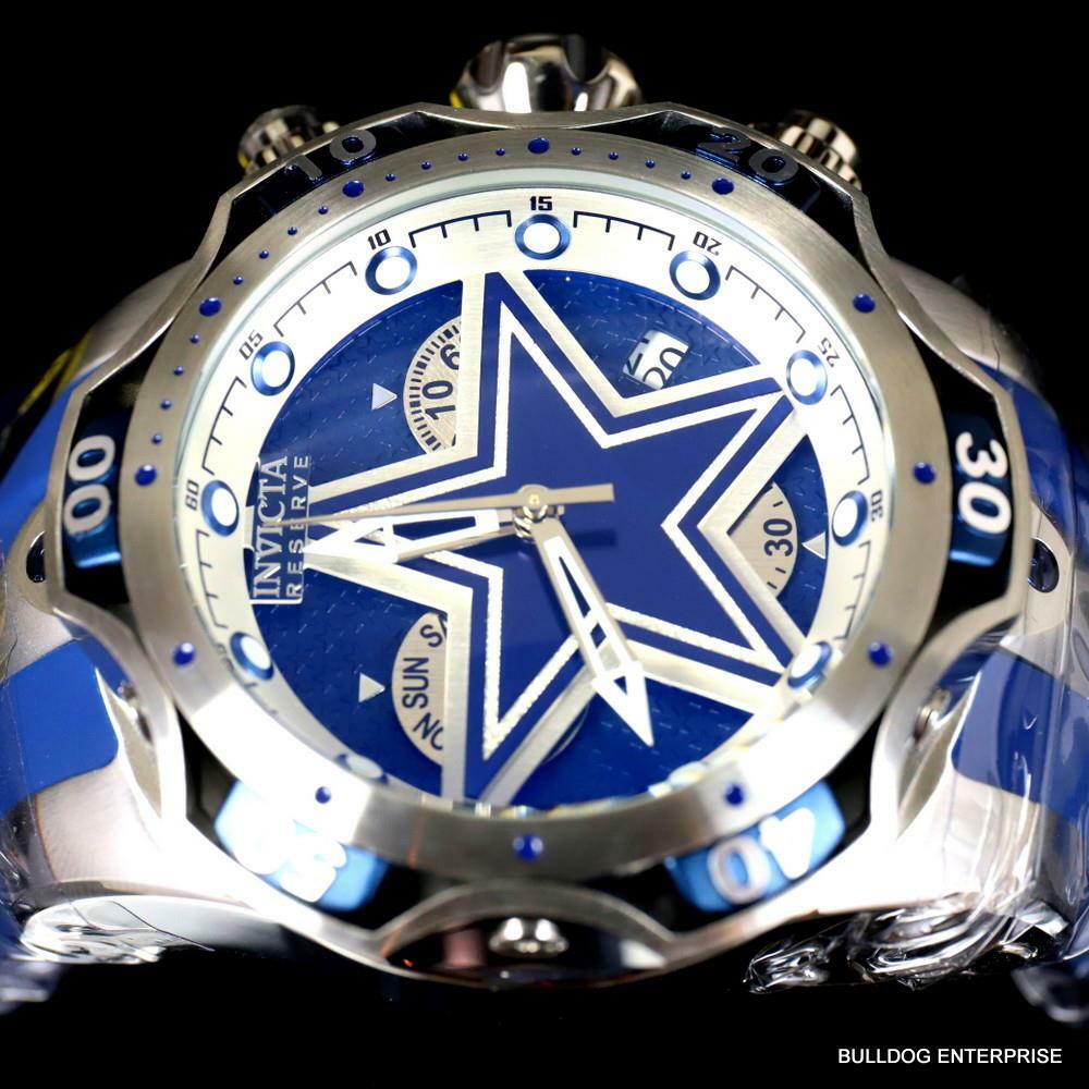 Invicta NFL Dallas Cowboys Venom Gen III 52mm Blue Swiss Chronograph Watch New