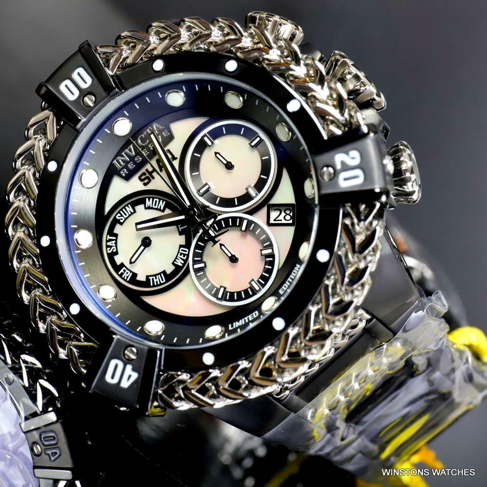 Invicta Reserve Shaq Hercules White MOP Black Steel Swiss Mvt Watch 56mm New