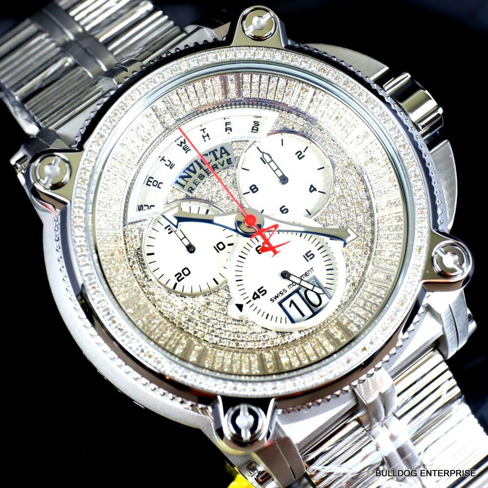 Invicta Reserve Sea Hunter Warrior 2.25 CTW Diamond 56mm Swiss Steel Watch New