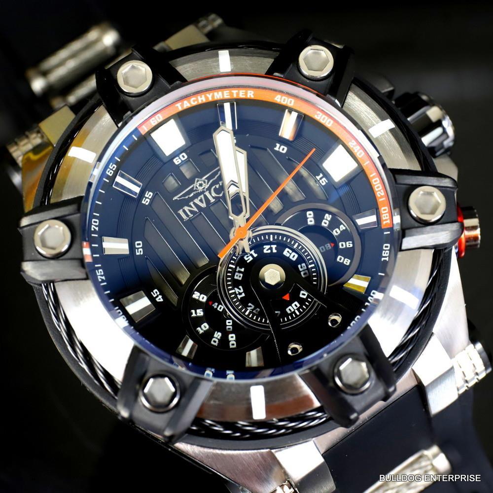Invicta Bolt Quartz Chronograph 52mm Black Silicone Strap Watch New