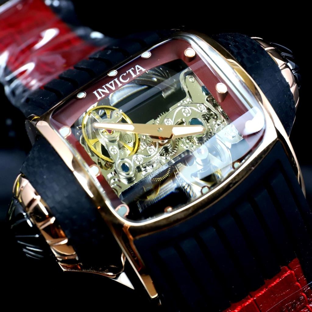 Invicta Vintage Ghost Bridge Automatic Skeletonized Rose Gold Red 68mm Watch New
