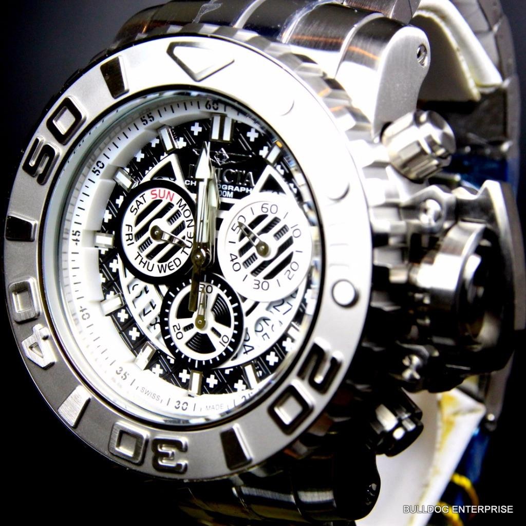 Invicta Sea Hunter III Black 70mm Swiss Movement Steel Chronograph Watch New