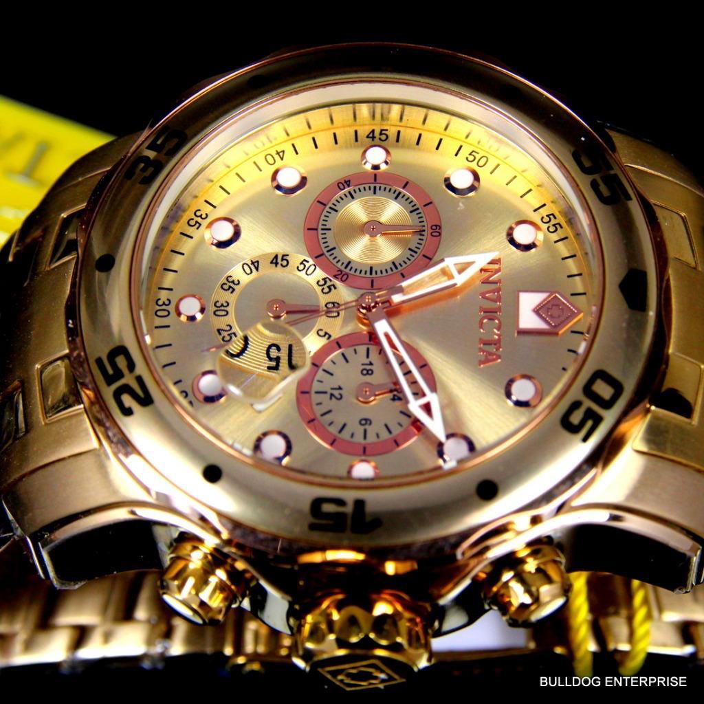 Men's Invicta Pro Diver Scuba 18kt Gold Plated Rose Tone Subdials 48mm Watch New