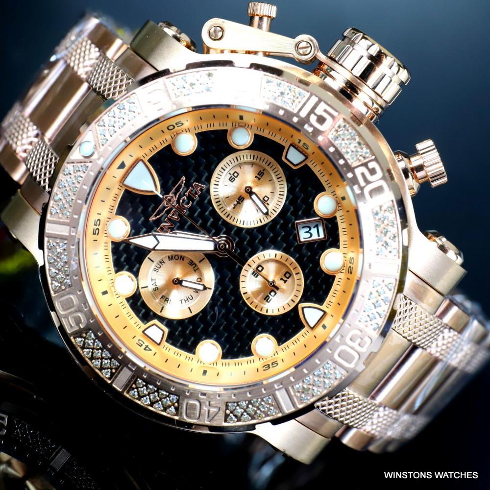 Invicta Coalition Forces .56 CTW Diamond Rose Gold Plated Chrono 52mm Watch New