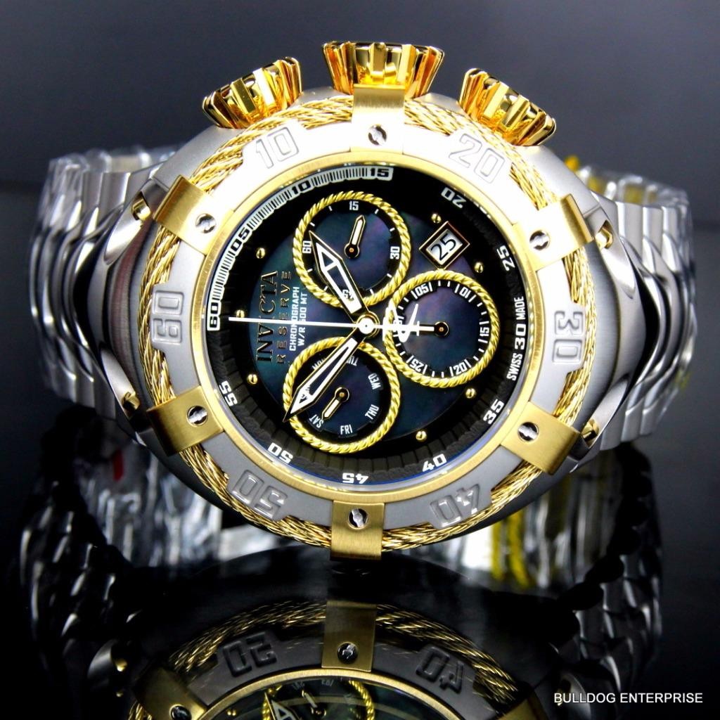 Invicta Reserve Thunderbolt Black MOP Swiss Made Silver Gold Tone Watch New
