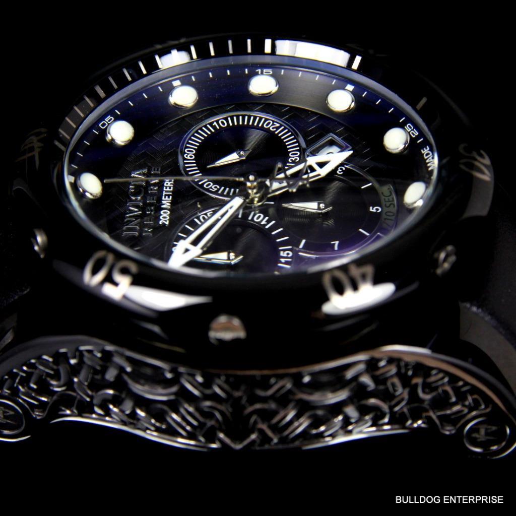 Invicta 52mm Reserve Venom Swiss Made Chronograph Black Leather Watch New
