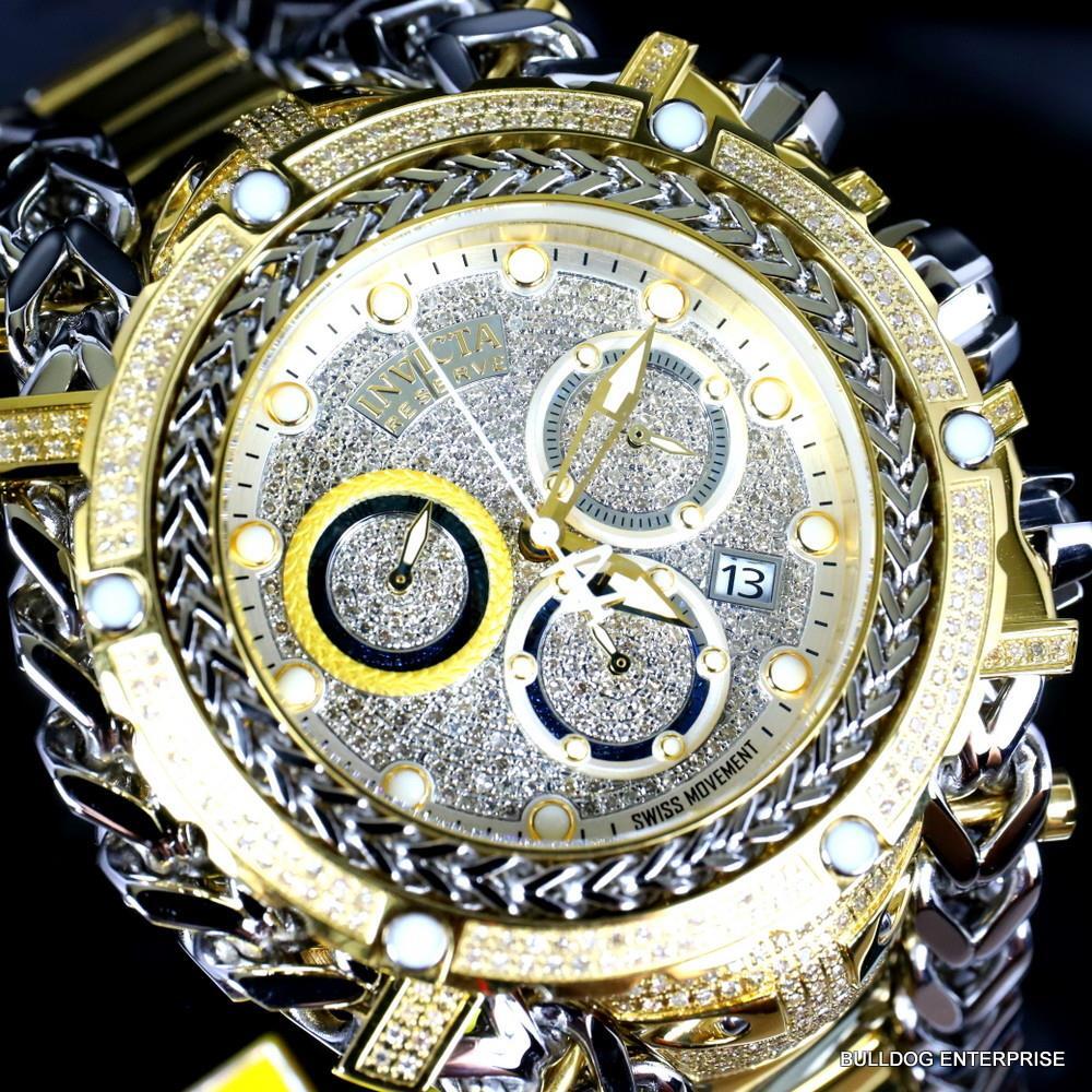 Invicta Reserve Gladiator 2.92CTW Diamond 2 Tone Gold Plate Swiss 61mm Watch New