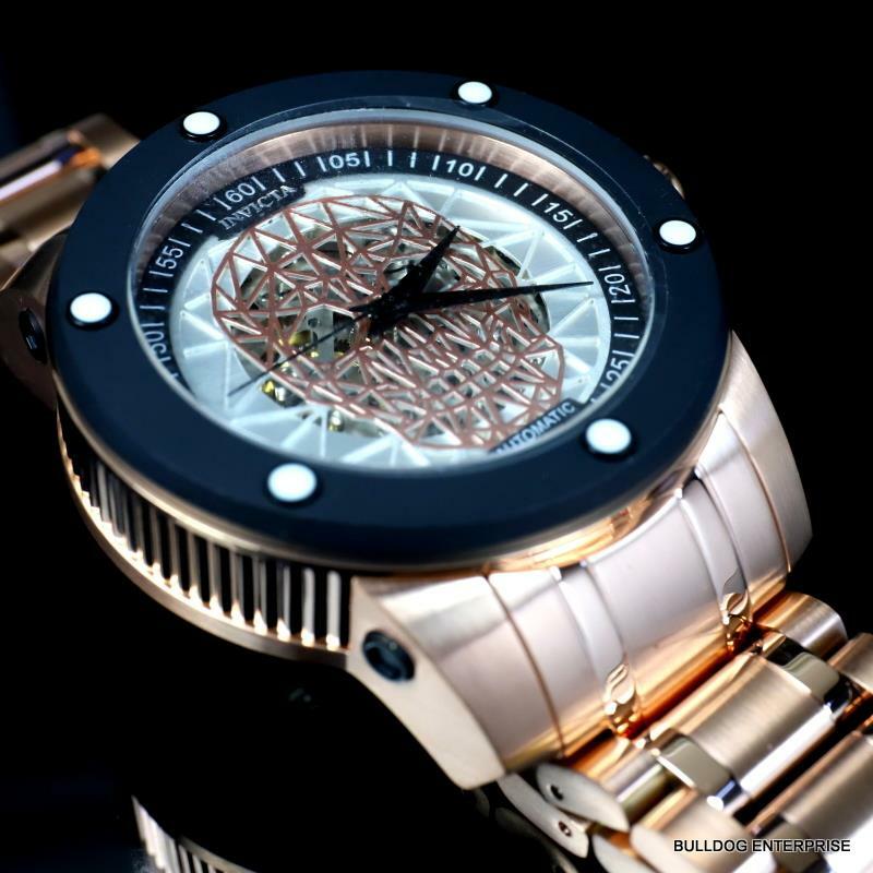 Invicta Speedway Skull Sketonized Rose Gold Tone Steel Automatic 51mm New